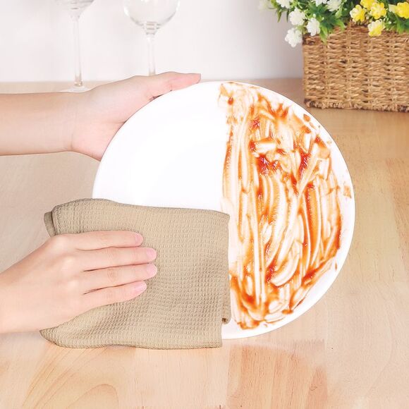 6Pack Cotton Weave Reusable Absorbent Cleaning Rags 14" x 14" Khaki - Picture 6 of 6